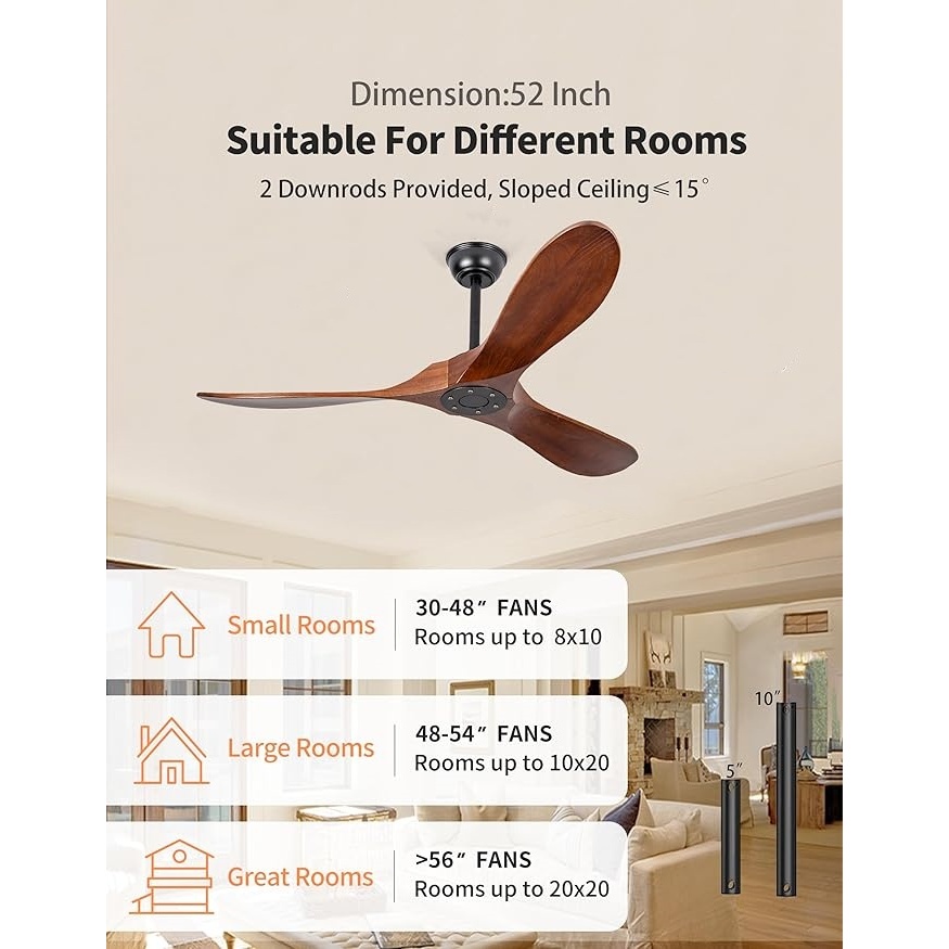 Wooden Leaf Ceiling Fan 42/52/60/70 Inch Solid Wood Leaf Ceiling Fan Strong wind, free switch and remote control ราคา ถูกที่สุด ดีลบีเคเค แกลเลอรีภาพที่ 6