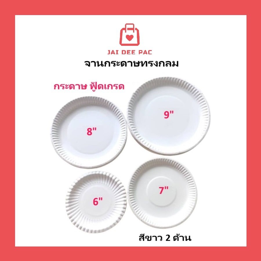 [20ใบ] จานกระดาษทรงกลม สีขาว ขนาด 6 / 7 / 8 / 9 นิ้ว กันน้ำ กระดาษบริสุทธิ์ 100% แบบหนา สำหรับงานปาร์ตี้ จัดเลี้ยงต่างๆ