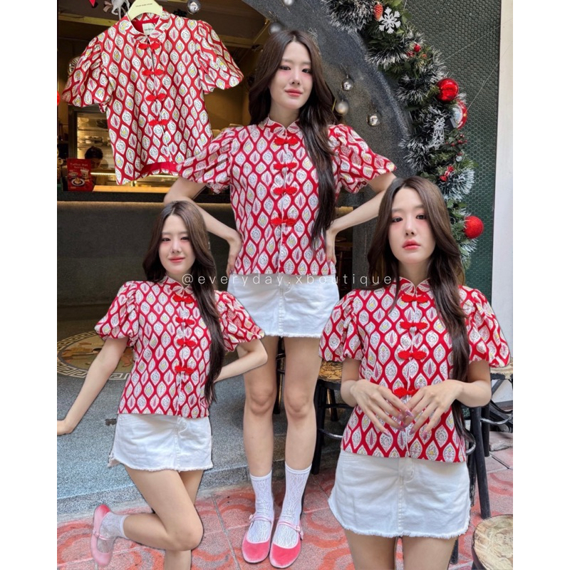 新年快樂 ซินเหนียนไคว้เล่อ CNY TOP (SM 370฿) ตรุษจีนปีนี้จะพลาดไม่ได้เลยค่าเสื้อลายดอกแบบน่ารัก สดใส ดีเทลแขนพองๆ valen