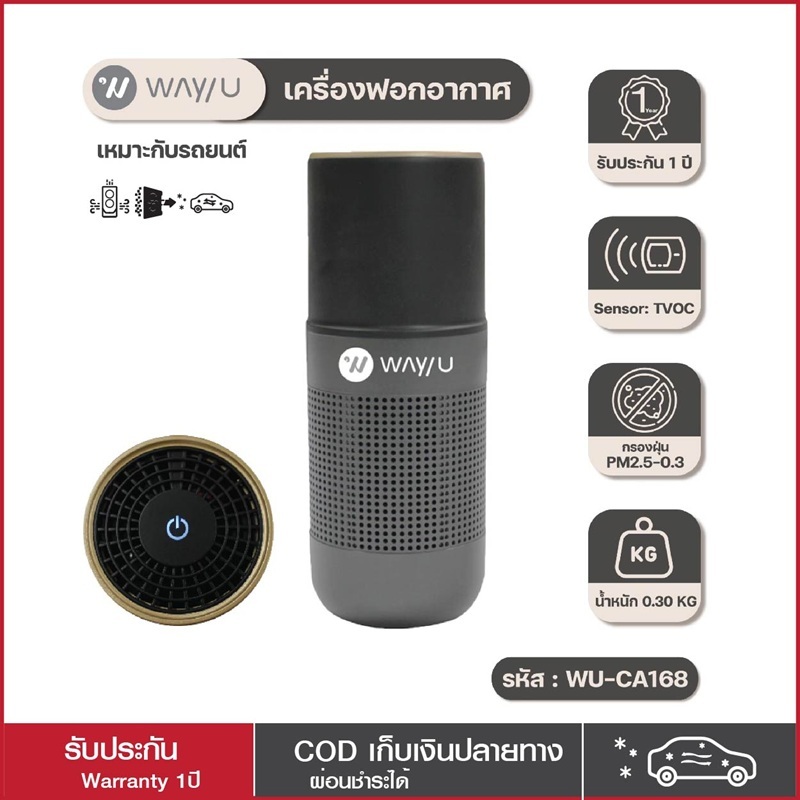 wayuเครื่องฟอกอากาศรุ่นWU-CA168ในรถยนต์ในที่ทำงาน ป้องกัน PM 2.5 มลพิษ ฝุ่น ควัน กลิ่น รุ่น WU-CA168