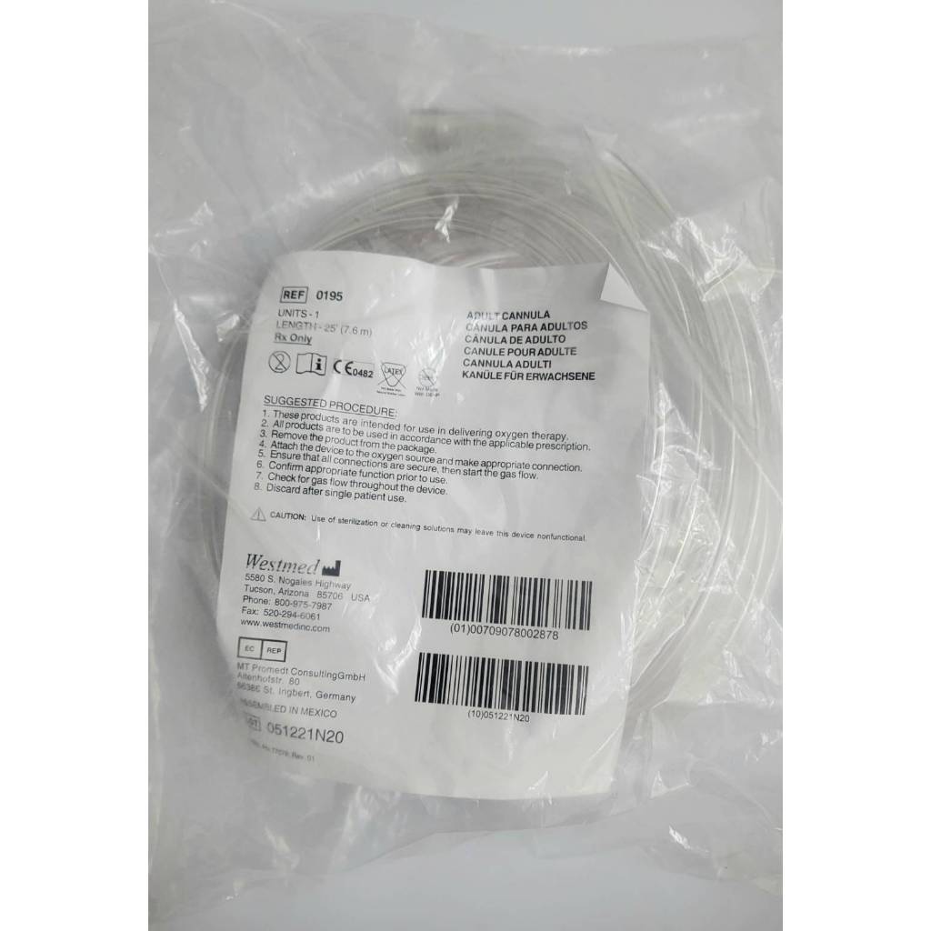 สายออกซิเจน สายแคนนูล่า สายออกซิเจนเสียบจมูก Oxygen Cannula 7.6M. (Westmed)
