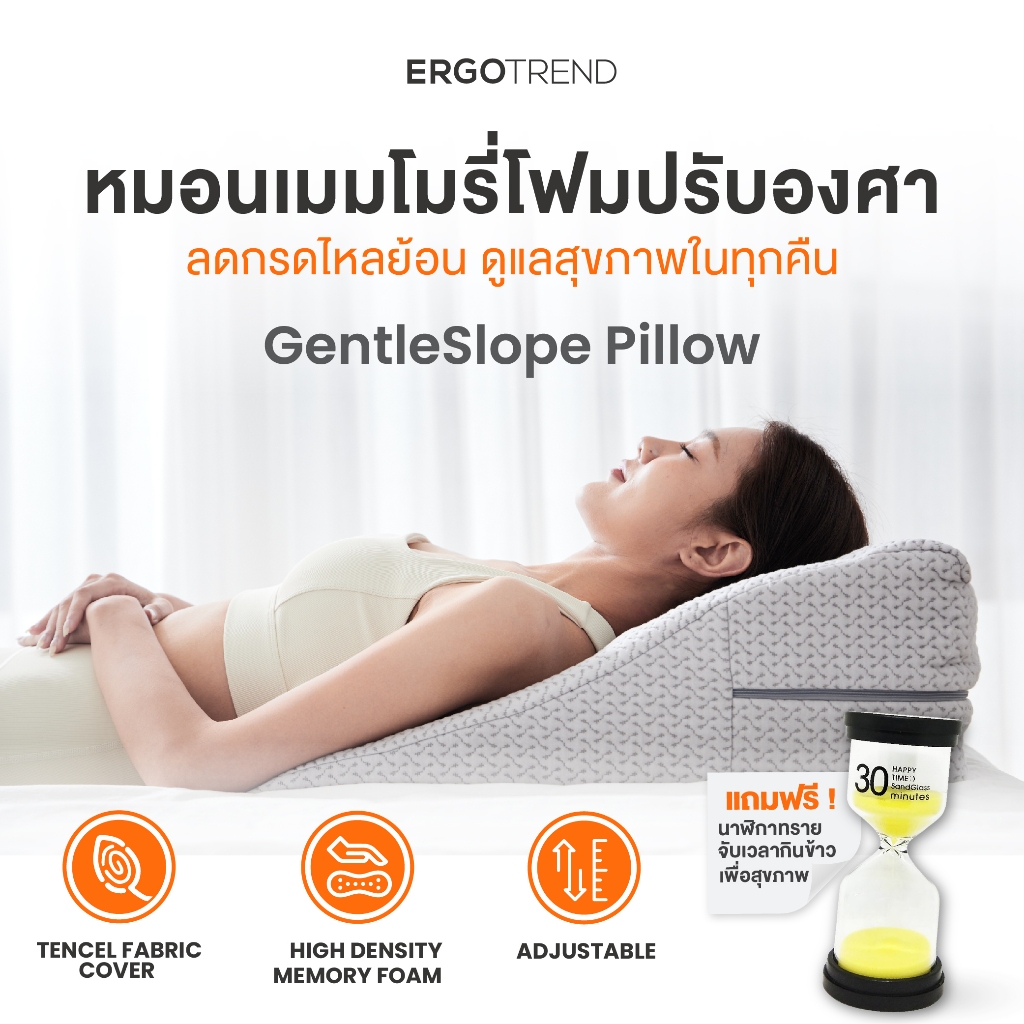 [Free นาฬิกาทราย 30นาที] Ergotrend GentleSlope Pillow หมอนเมมโมรี่โฟมปรับองศา ลดกรดไหลย้อน ดูแลสุขภาพ
