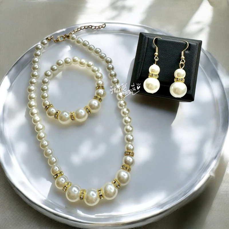 [พร้อมส่งทันที] ยกเซ็ท3in1 สร้อยมุข กำไล ต่างหูเจาะ เครื่องประดับชุดไทย