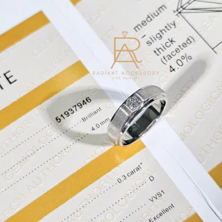 แหวนเงินแท้ แหวนชาย ฝังเพชร Moissanite 0.3 กะรัต ชุบทองคำขาว ตัวเรือนทำลาย