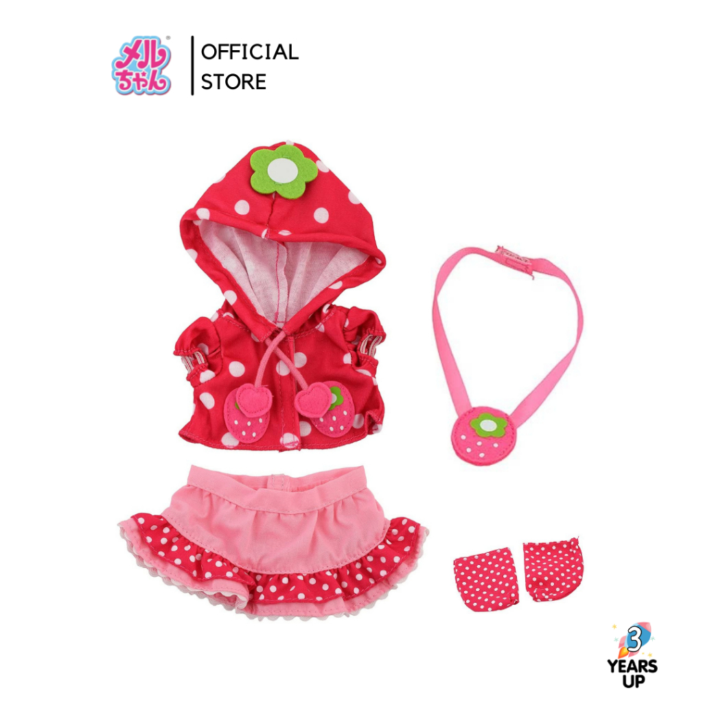 ชุดเมลจัง MELL CHAN® เสื้อแจ็คเก็ตและกระโปรง ลายสตรอเบอร์รี่ ชุดตุ๊กตา Strawberry Doll Clothes