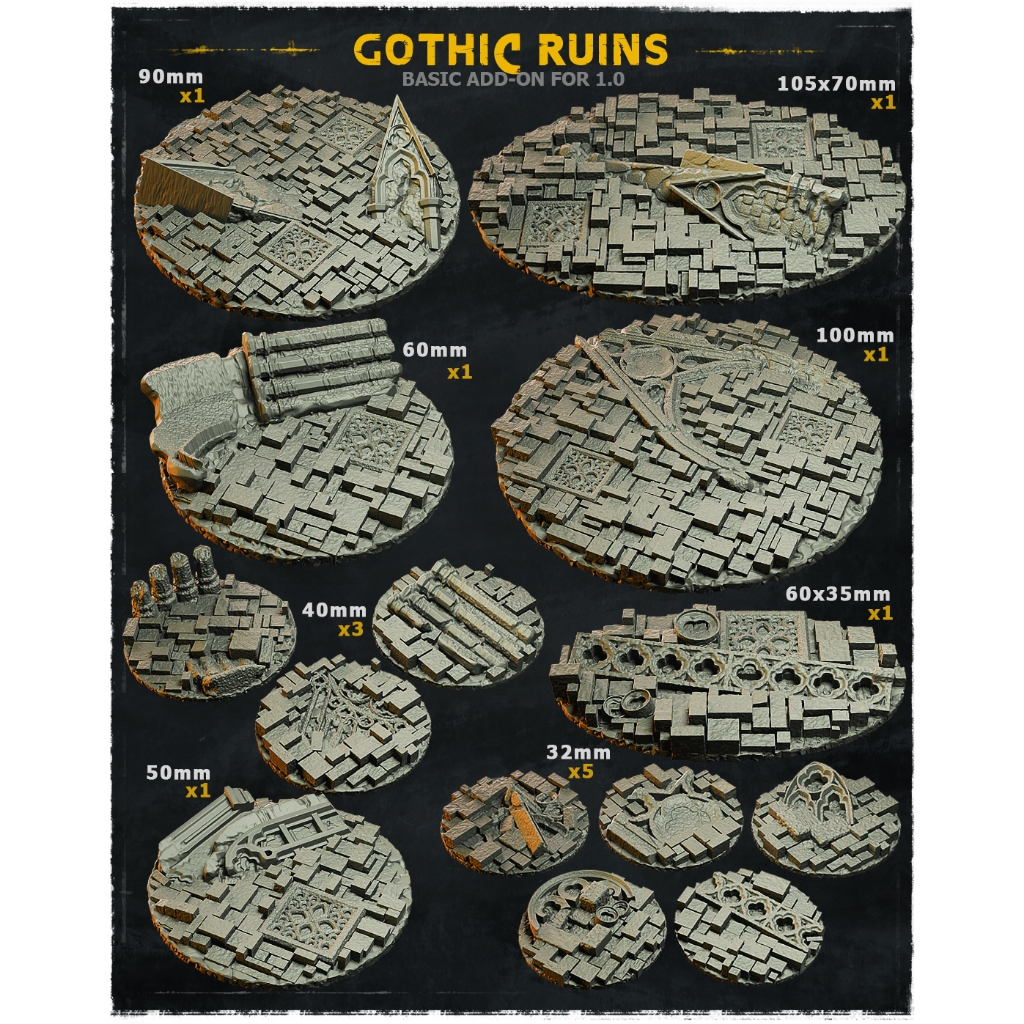 Gothic Ruins Bases [2.0] จัดส่งได้ใน1-3วัน ฐานโมเดล Wargame base, Warhammer, Bolt action, D&D [Designed by Zabavka]