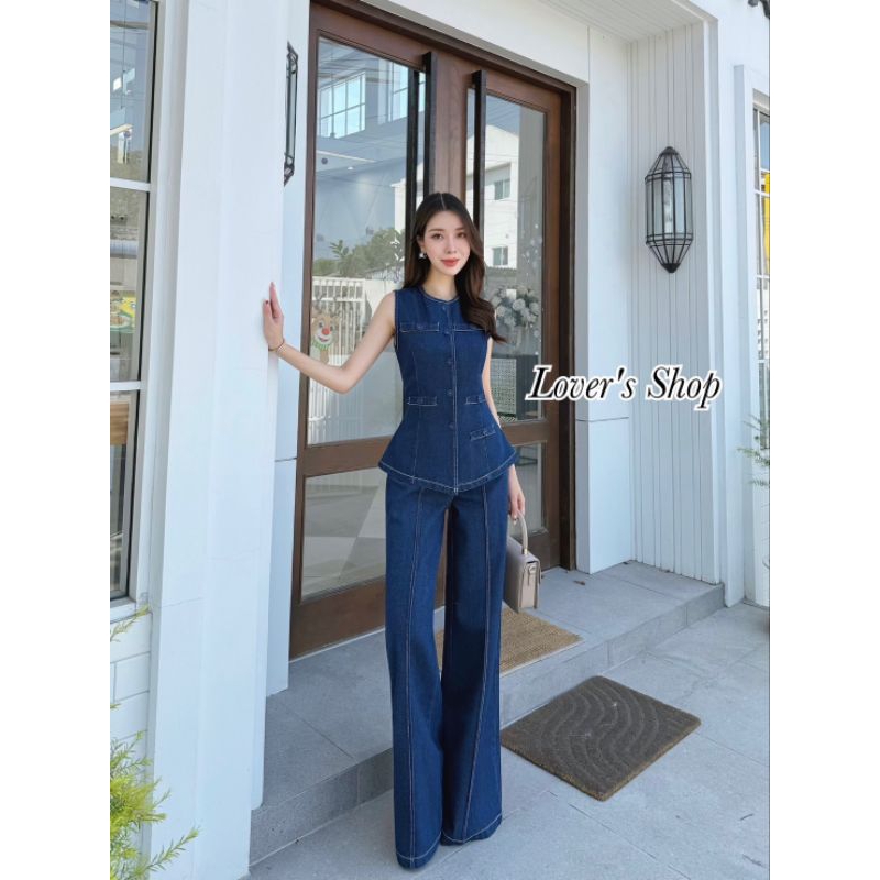 LSเซ็ทยีนส์2ชิ้นเสื้อแขนกุดมาพร้อมกางเกงขายาว