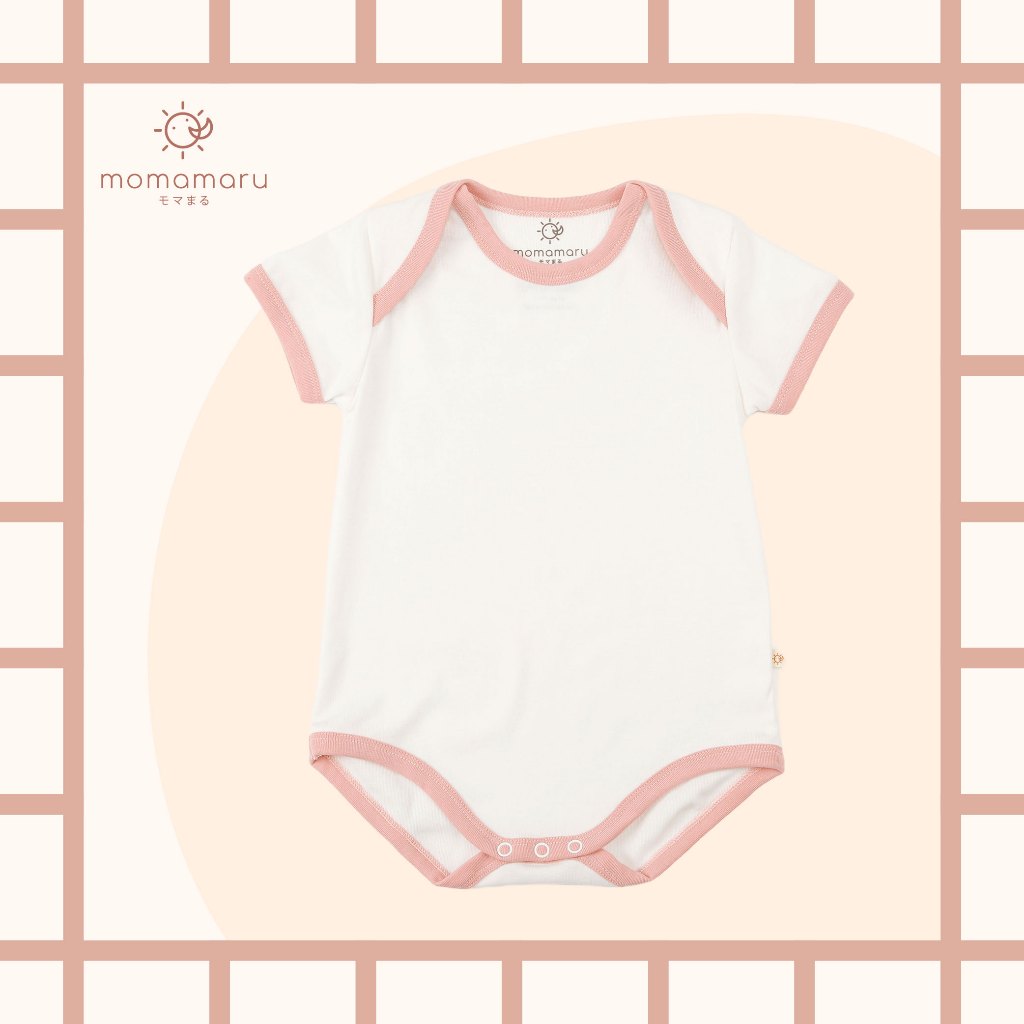 Momamaru ชุดบอดี้สูทสำหรับเด็กอ่อนสีขาว ขอบสี (ไหล่พับ) Classic White Fold Baby Romper