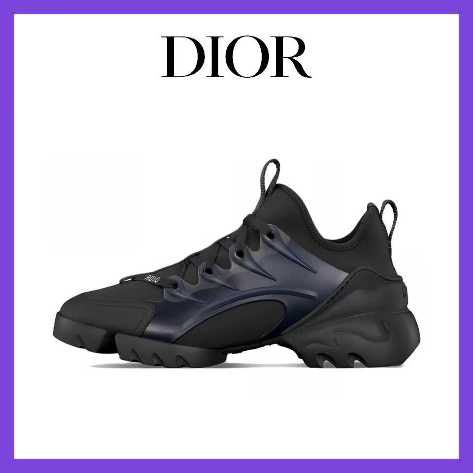 รองเท้าผ้าใบ Dior D-Connect Low-Top สำหรับผู้ชายและผู้หญิง รองเท้าลำลองสีดำเท่ๆ KCK222NGG_S900