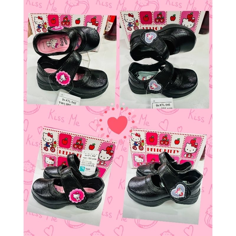 New-รองเท้านักเรียนหญิง Hello Kitty งานสิขสิทธ์แท้ Sanrio《รุ่นแบบตีนตุ๊กแก มีSize25-30》พร้อมส่ง.