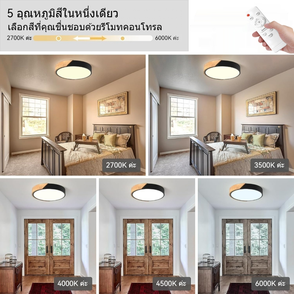 GEJIESE โคมไฟเพดาน ไฟเพดาน led ปรับแสง3สี 12/18/24/36/45/120W ขอบไม้+เล็ก ไฟติดห้อง ไฟห้องนอน โคมไฟติดเพดาน led ไฟled G5 - รูปที่ 2