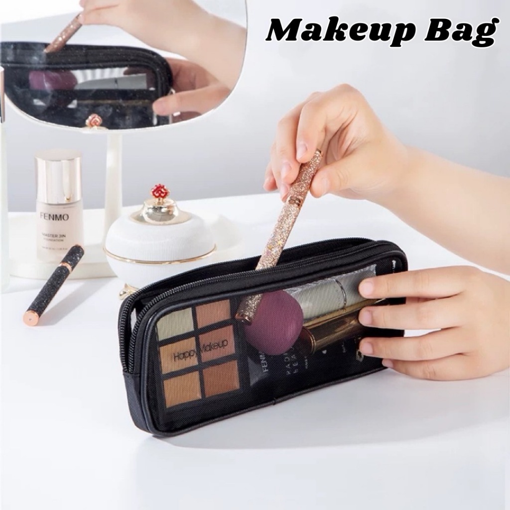 Makeup Bag กระเป๋าเครื่องสำอาง กระเป๋าข่ายสีดำ กระเป๋าแปรงแต่งหน้า  กระเป๋าเก็บแปรง ทรงยาว ใช้งานง่าย ทนทาน พกพาสะดวก