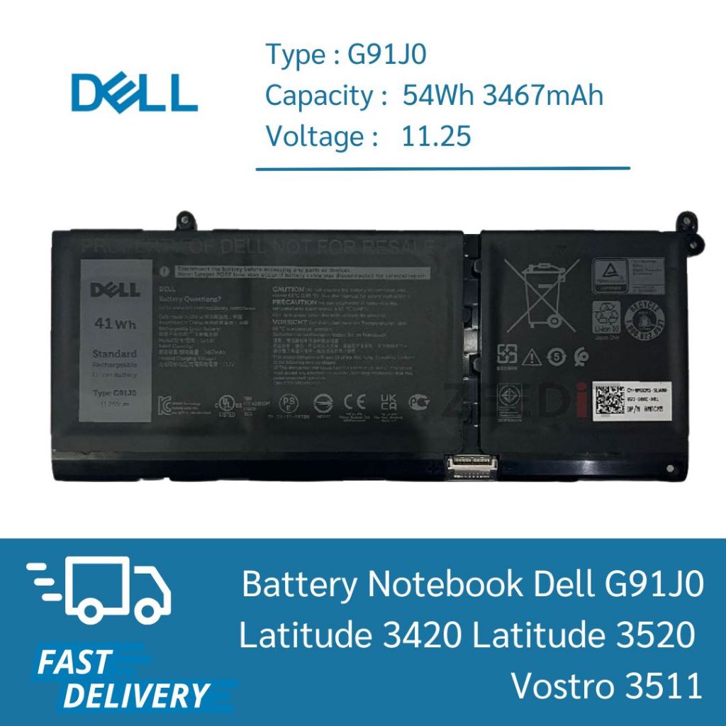 แบตเตอรี่ โน๊ตบุ๊ค Dell G91J0 Dell Latitude 3420 Latitude 3520 Vostro 3511 เกรด Original