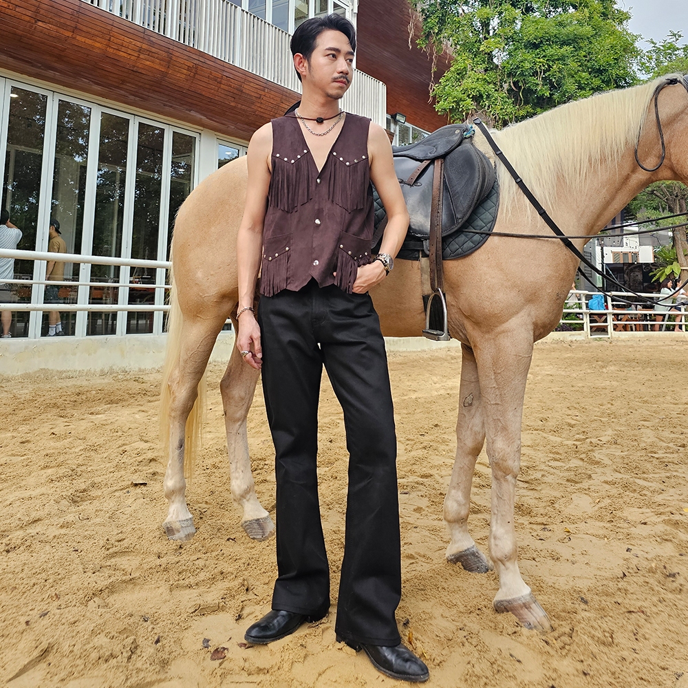 Golden Zebra Jeans กางเกงยีนส์ชายขาม้าเอวสูงสีสนิมเขียว สีดำซุปเปอร์แบล็ค #229GR - รูปที่ 4