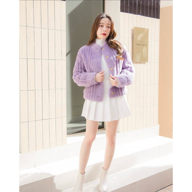 ส่งต่อ Visa coat เสื้อขนแกะเทียม สีม่วง กันลมกันหนาวติดลบได้