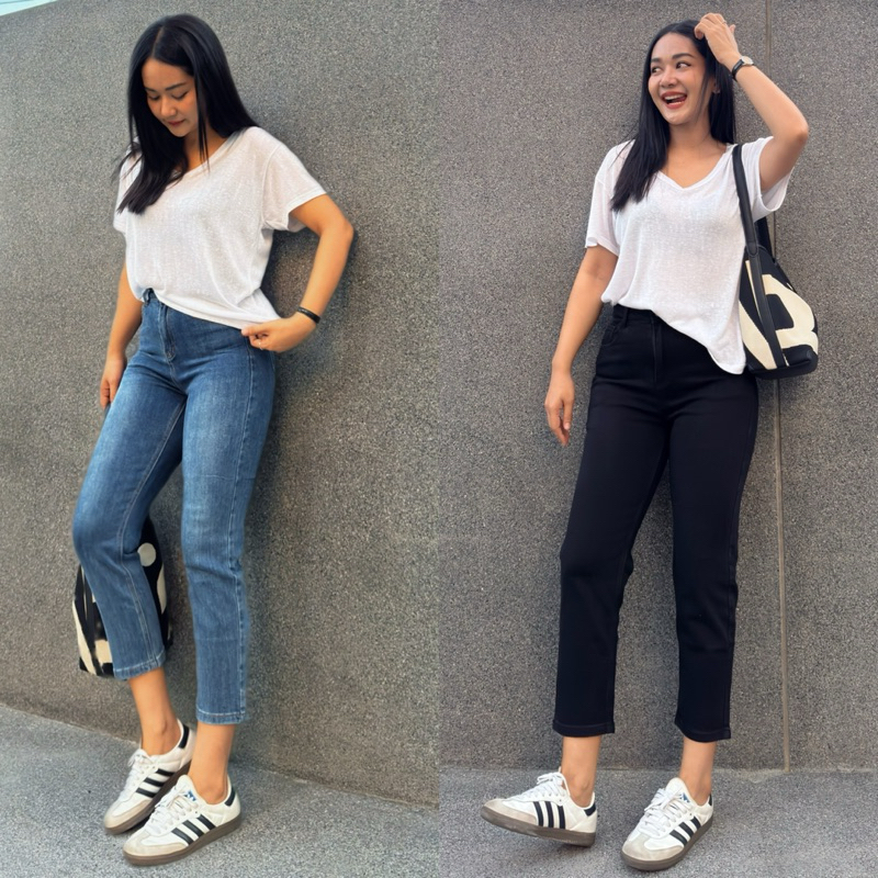 ยีนส์ WANWIรหัส171 กางเกงยีนส์ทรงบอยใหญ่กึ่งสลิมผ้ายืด