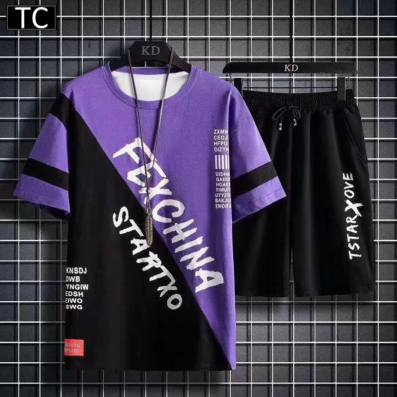 TC ชุดแฟชั่นชาย 2 ชิ้น เสื้อยืดแขนสั้น + กางเกงขาสั้น ชุดกีฬาและชุดพักผ่อนนุ่มสบายและระบายอากาศได้ดี รุ่น2816