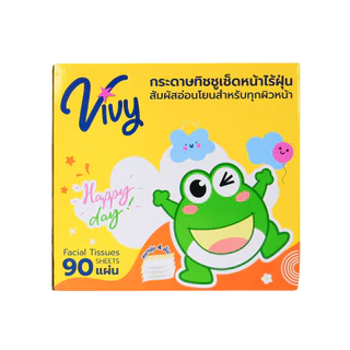 Vivy Tissue กระดาษทิชชู่เช็ดหน้าวีวี่ HappyDay 90แผ่น หนานุ่ม 4 ชั้น : 1 ลัง (20 ห่อ)