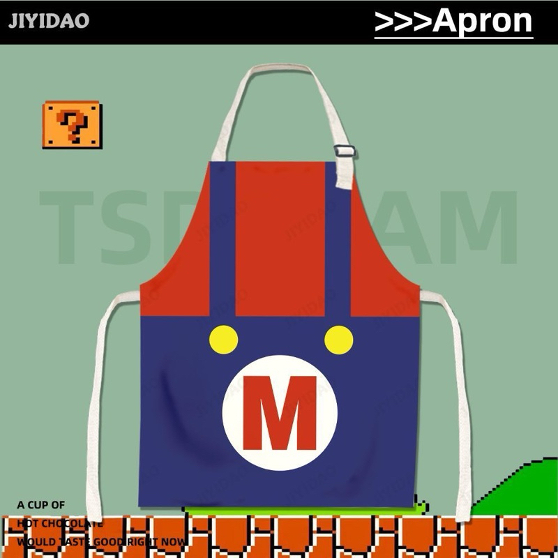 ผ้ากันเปื้อนมาริโอ้ super Mario apron ผ้าคลุมกันเปื้อนตอนทำกับข้าว ผ้ากันเปื้อน ชุดกันเปื้อน ชุดทำอาหาร 60050