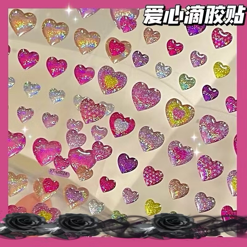 🩷พร้อมส่ง!สติ๊กเกอร์หัวใจนูน 3D กลิตเตอร์ สำหรับตกแต่ง