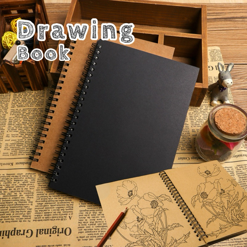 <พร้อมส่ง> สมุดวาดรูป ✏️หนา100แกรม✏️ 50หน้า ไม่ซึม ไม่ทะลุ 32K, A5, B5 Drawing book ปกคราฟท์ ศิลปะ สันห่วง สมุดโน๊ต