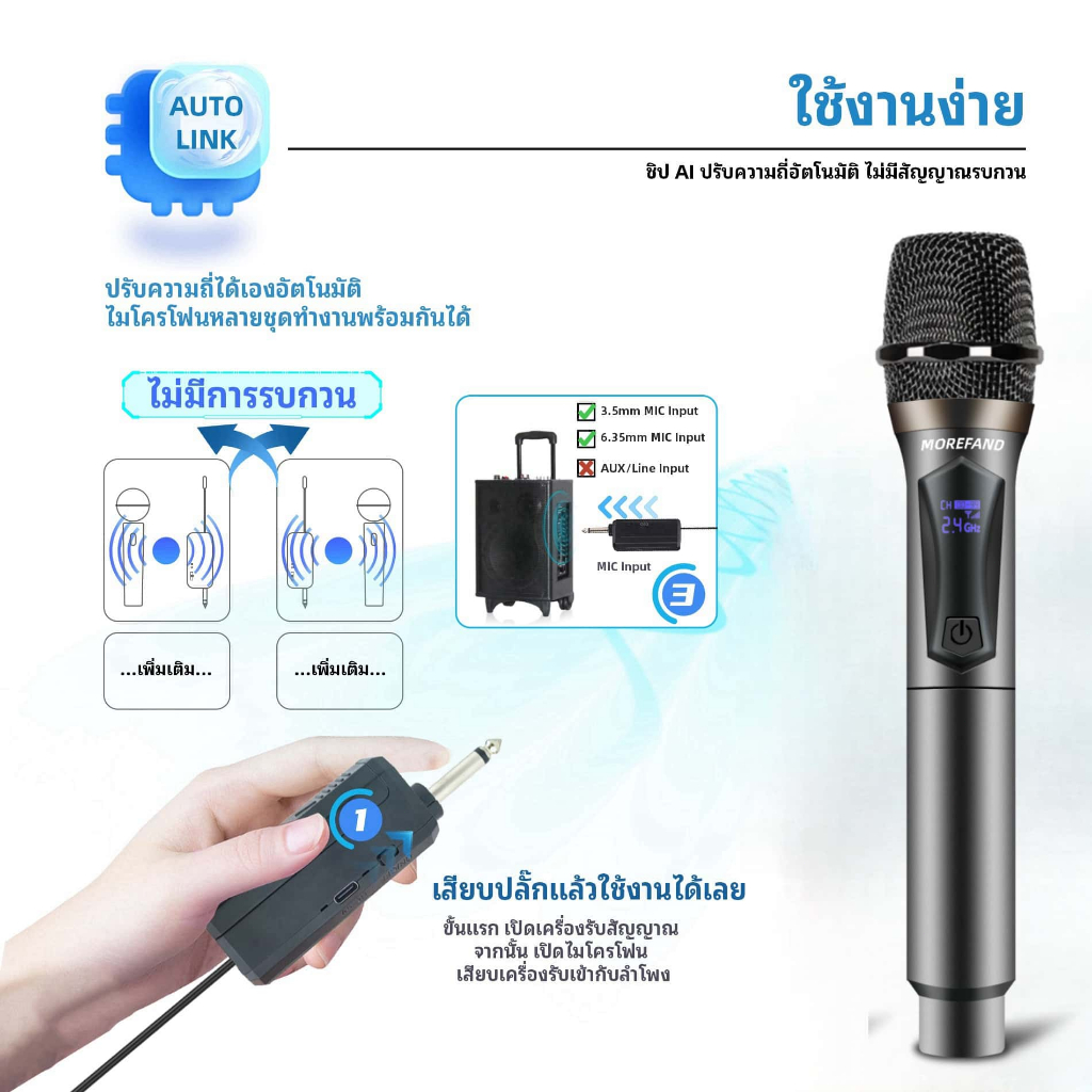 108V ไมโครโฟนไร้สาย ไมโครโฟนแบบใช้มือถือ 80M ระยะทางรับ UHF KTV เวทีวงดนตรีประสิทธิภาพใช้ ส