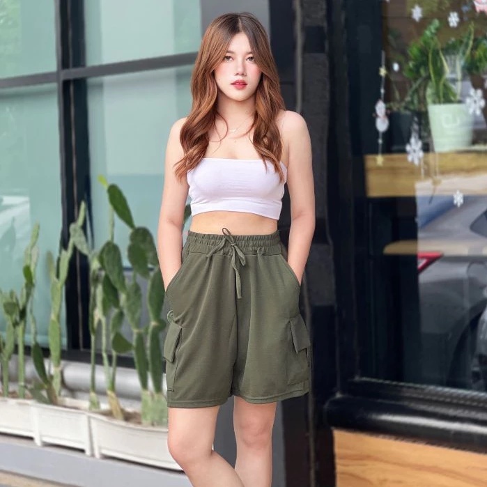 COD🔥กางเกงขาสั้นสไตล์คาร์โก้ขากว้าง มีกระเป๋า 4 ใบ ไซส์ใหญ่ มีเชือกปรับรอบเอว แฟชั่น ไม่เลือกรูปร่าง K5558 - รูปที่ 7