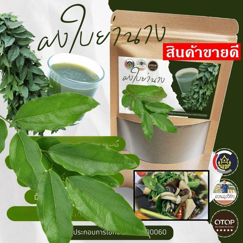 ใบย่านางอบแห้งบดผง ย่านางผงล้วน100% กลิ่นหอม สีเขียวเข้มธรรมชาติ ใช้ทำอาหารได้ ทำเครื่องดื่มได้ แบบ(ซอง) 90กรัม