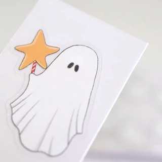 (6 ชิ้น 50.-) Sticker Christmas and the little ghost สติกเกอร์ไดคัท ขอบใส เนื้อด้านกันน้ำ - khunyunn