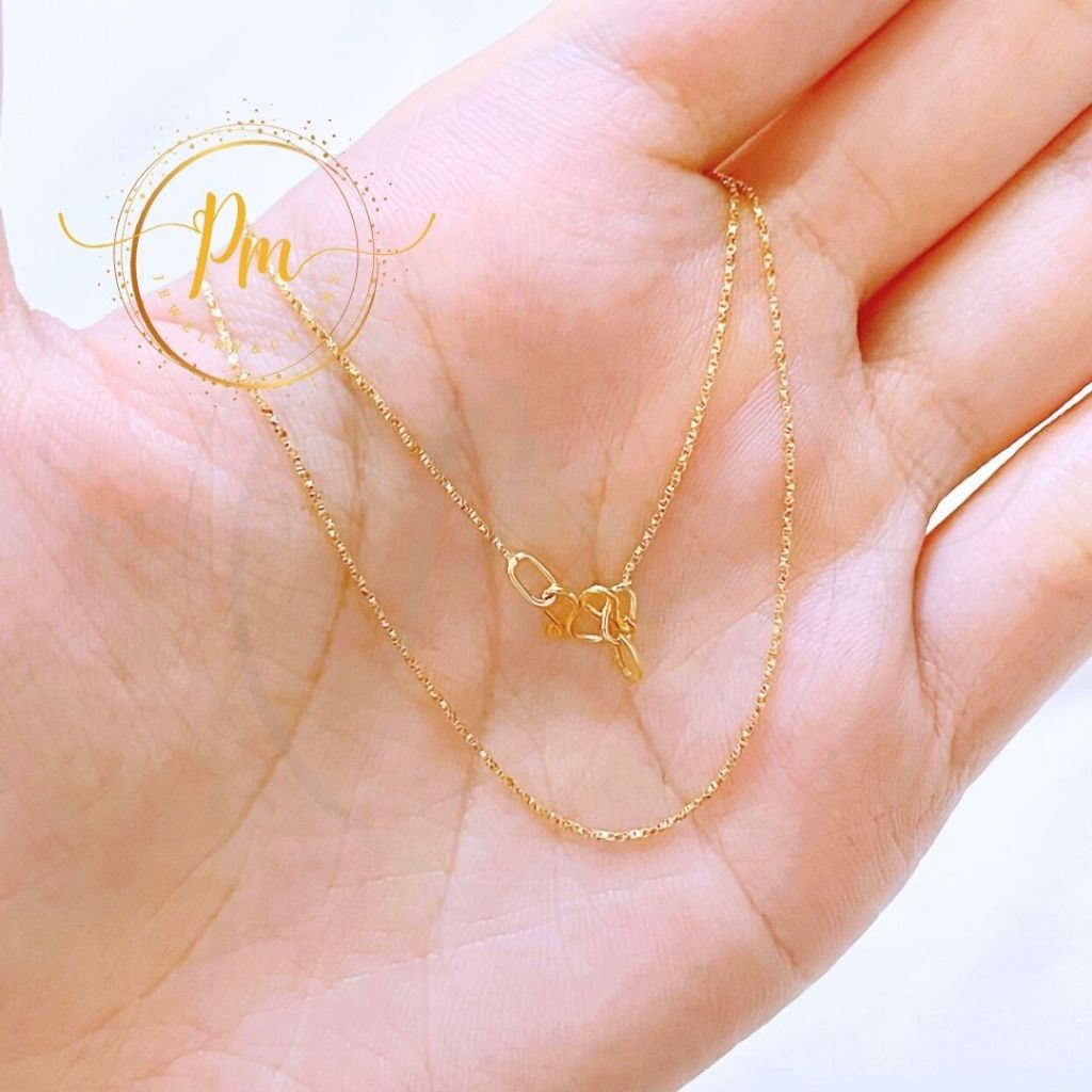 สร้อยคอทองแท้ PM ตะขอเอ็ม ทองคำแท้ 9k Italy (375) ลายทวิสบล็อค มีใบรับประกันจากทางร้าน