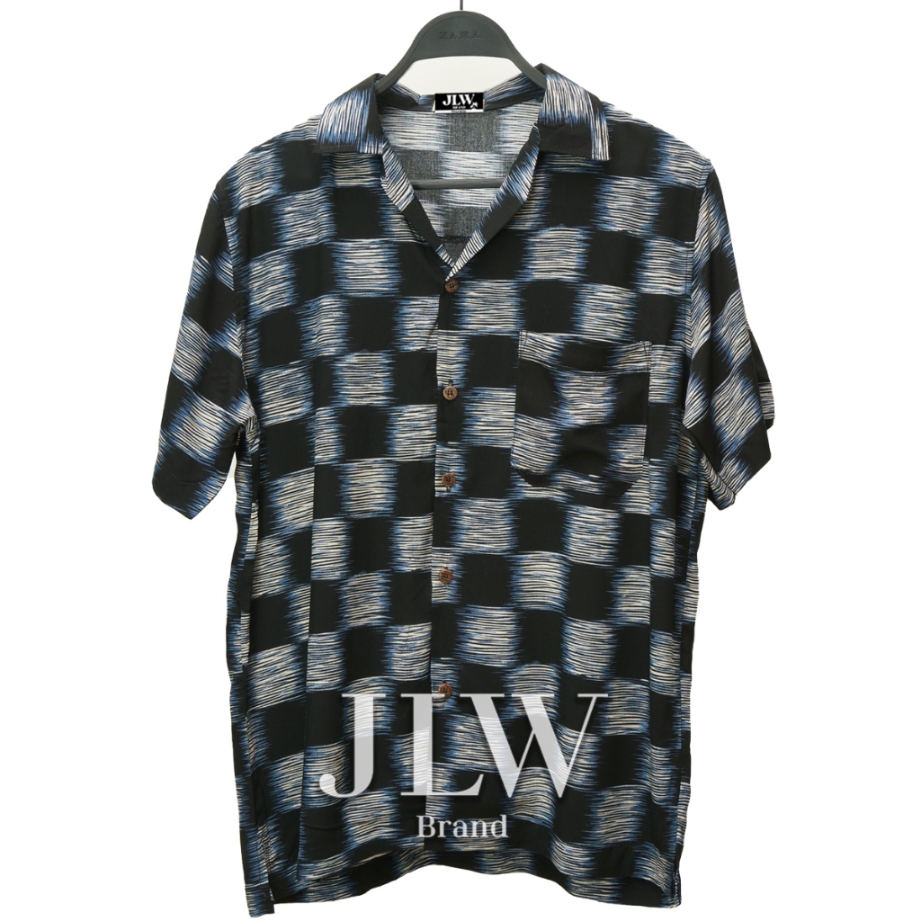 เสื้อฮาวาย ลายตารางขีด ผ้านิ่ม M L XL Oversize คอฮาวาย JLW BRAND