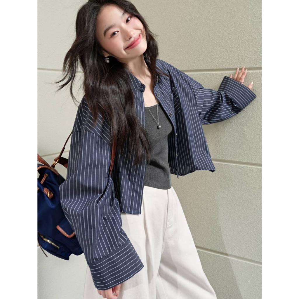 [Preorder] KUOSE : Cropped Striped Blouse