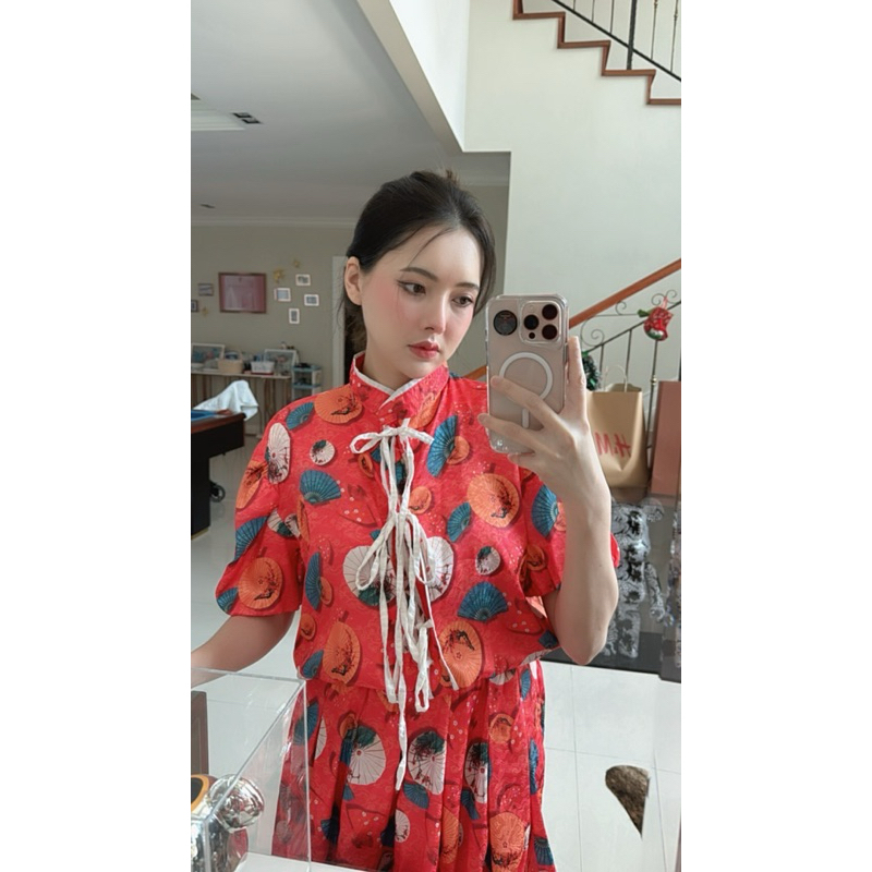 ชุดตรุษจีน ชุดเซ็ท 2 ชิ้น[เสื้อ+กระโปรงกางเกง] ราคาถูก พร้อมส่ง
