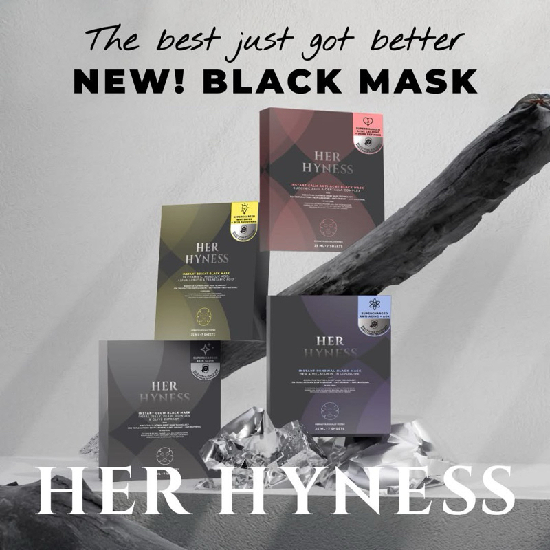 (ในไลฟ์ลด50%)ของแท้*พร้อมส่ง*ส่งไวHER HYNESS INSTANT MASK เฮอไฮเนส มาส์กดำ/มาส์กขาว