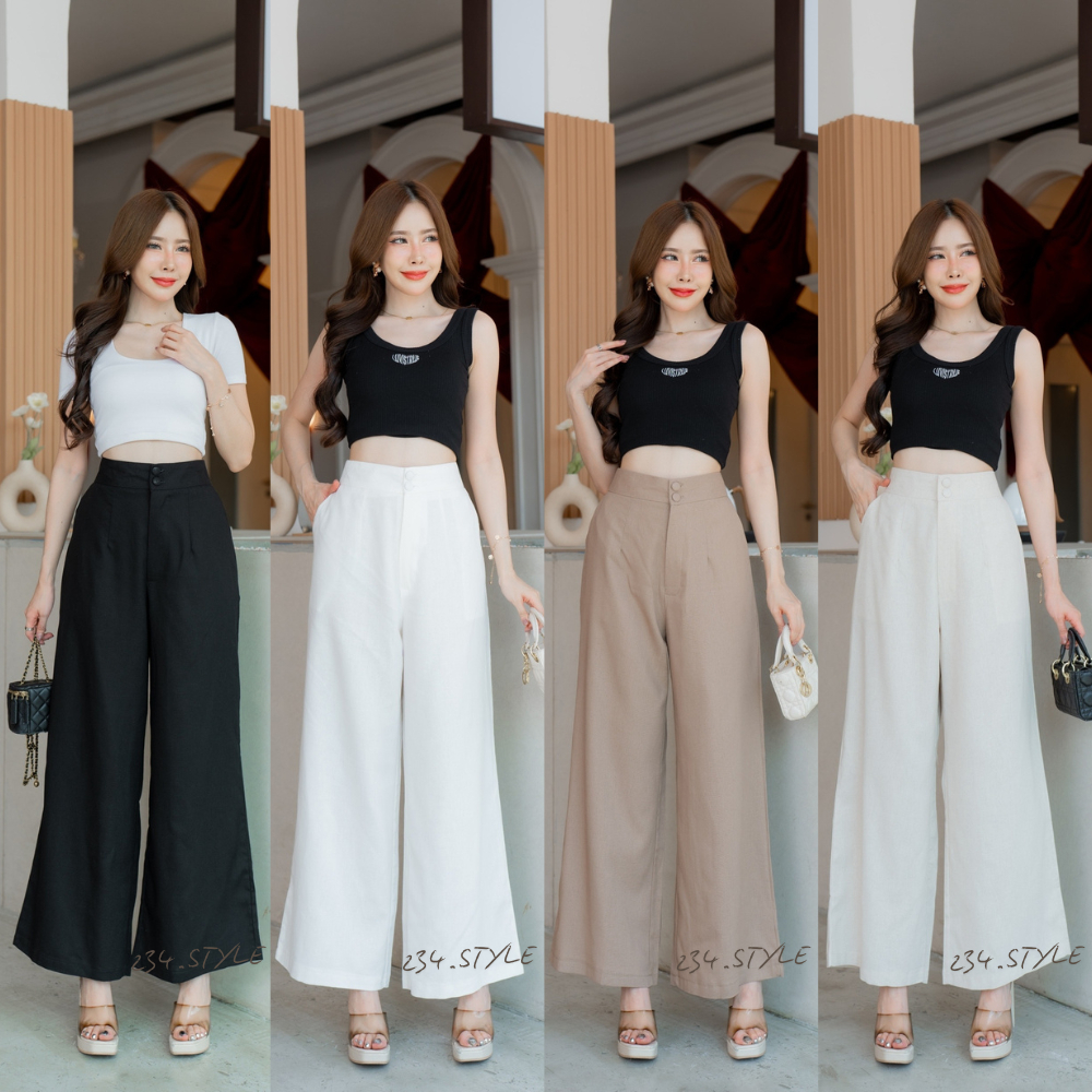 L2B01 ขายาว 2เม็ดผู้หญิงผ้าลินิน ซิปหน้า ฟรีไซส์ เล็ก-ใหญ่ ขายดี ใส่ง่ายทรงสวย