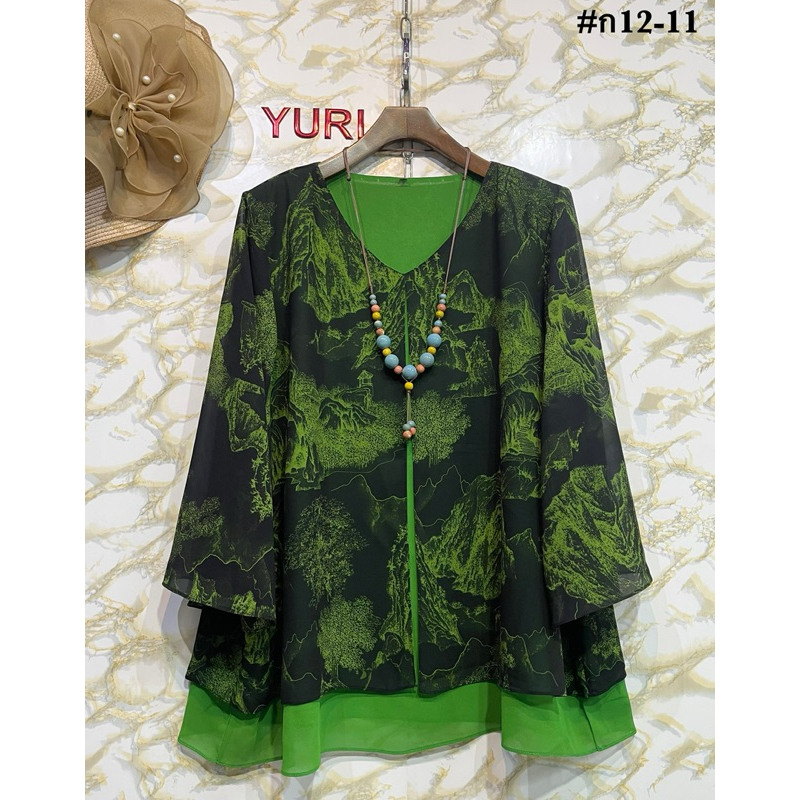 เสื้อชีฟอง(อก 50”-56“)คอวี ลายดอกมีซับใน สไตล์เสื้อกั๊ก
