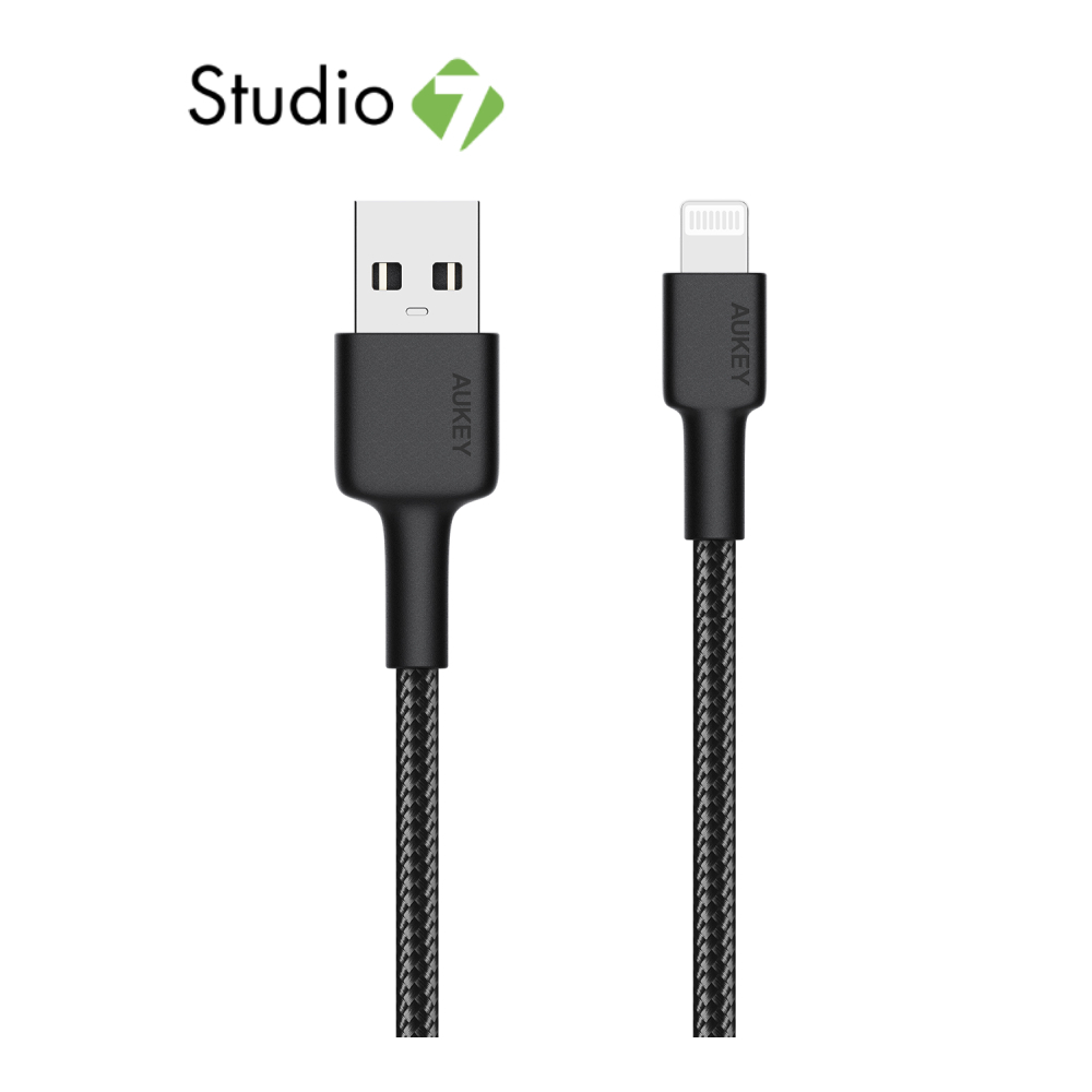 สายชาร์จ AUKEY Lightning Braided Nylon MFI 0.9M. Black (CB-BAL7) by Studio7