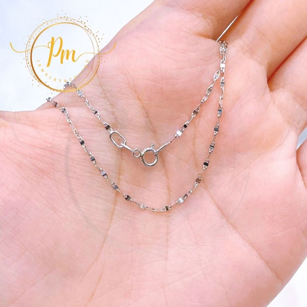 สร้อยคอทองแท้ PM ตะขอก้ามปู ทองขาวแท้ 18k Italy (750) ลายจันทร์ มีใบรับประกันจากทางร้าน