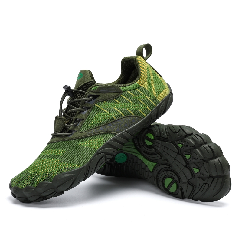 รองเท้ากีฬา​หน้ากว้าง​ Saguaro Free barefoot shoes ผ้า flyknit เบาและนิ่มมากมาก สีเขียวคาดเหลือง
