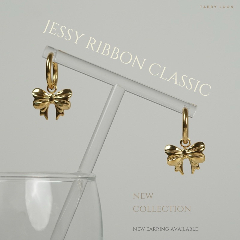 Tabby Loon Jessy Ribbon Classic Earrings ต่างหูสีทอง Hoopริ้บบิ้น