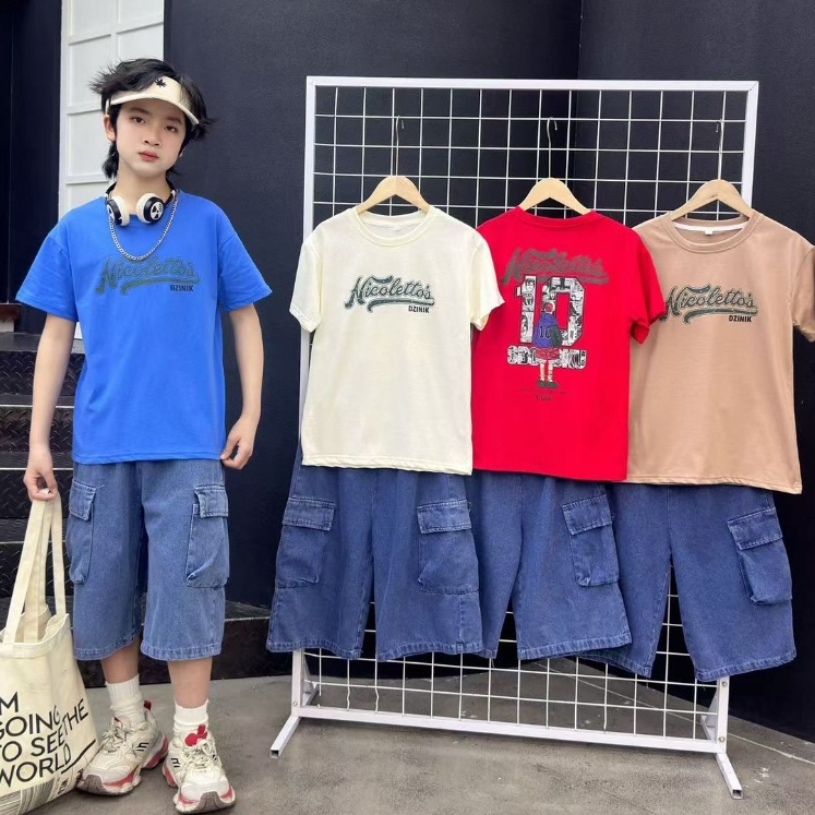 เสื้อผ้าเด็กผู้ชาย เซ็ท2ชิ้น แฟชั่นชุดเด็กผู้ชาย เสื้อ+กางเกงยีนส์ เสื้อผ้าเด็กโตชาย ชุดเซ็ทยีนส์เด็ก ML-829