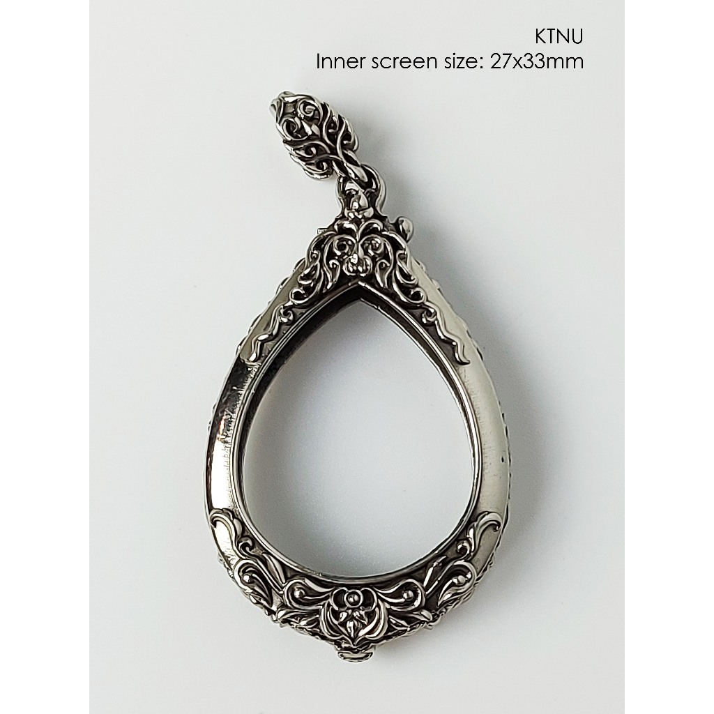 KTNUWhitebrass Katanyu amulet casing 27x33mm กรอบพระไวท์บราส ทรงหยดน้ำ