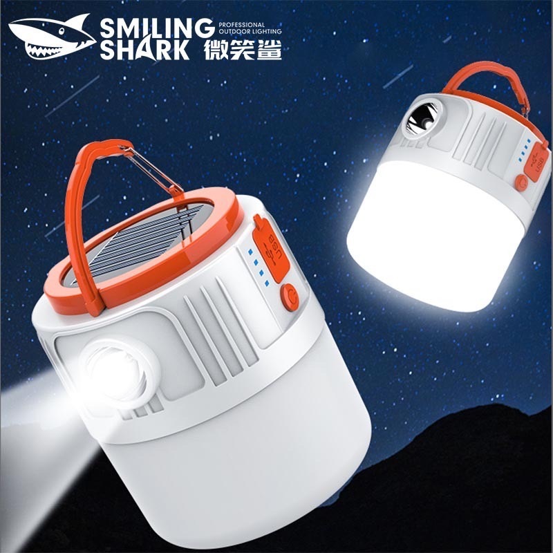 Smilingshark LY4010A โคมไฟตั้งแคมป์ ไฟตั้งแคมป์ ไฟฉาย พลังงานแสงอาทิตย์ ชาร์จ USB 5 โหมด กันน้ํา สําหรับตั้งแคมป์ เดินป่