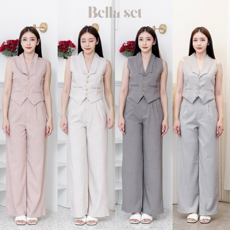 BELLA SET - SHP_HAPPY ชุดเซตเสื้อกั๊กคอปกกางเกงขายาว เสื้อกั๊กคอปก detail แต่งกระดุมคู่