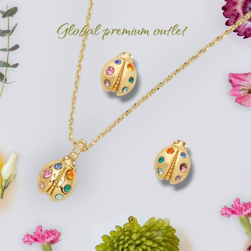 KS สร้อยข้อมือ เต่าทอง ดอกไม้ หลากสี นำเข้า Kate Spade Nature Walk Ladybug Bracelet