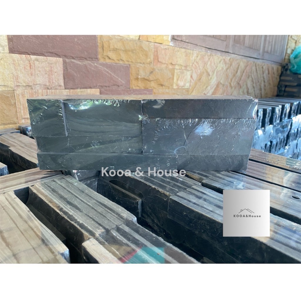 หินกาบจิ๊กซอว์ ธรรมชาติ สีดำ ลาย 7 ชิ้น ติดผนัง ปูเสา ขนาด 10x30 cm. - รูปที่ 2