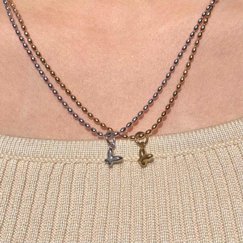 Piing me stainless steel necklace | สร้อยคอสแตนเลสพร้อมจี้ผีเสื้อตัวจิ๋ว 🦋