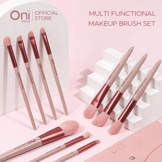Oni แปรงแต่งหน้า 10 ชิ้น Professional Brush Set Rose Smoky Soft Powder Foundation Face Eye Brow Shadow