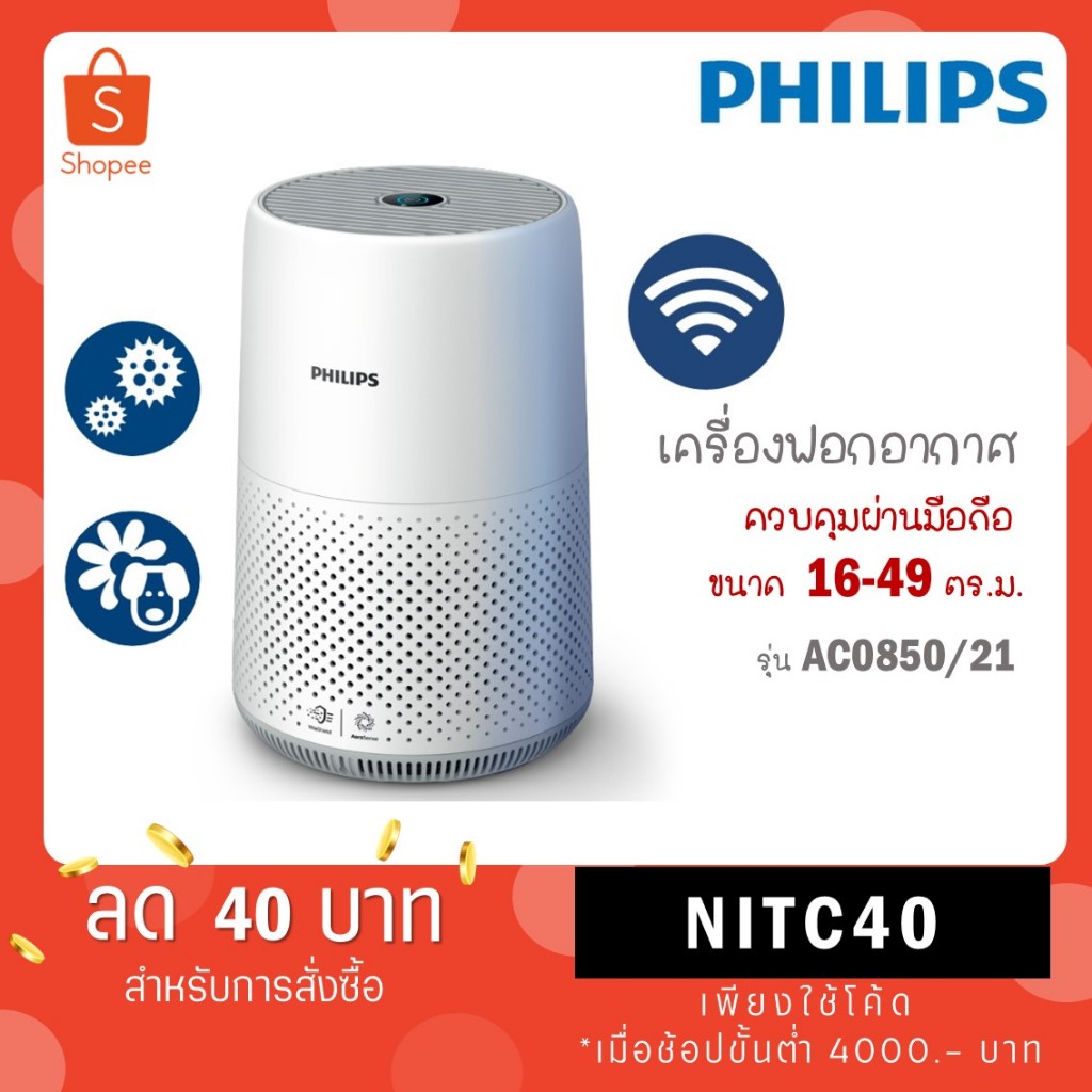 เครื่องฟอกอากาศ ฟิลิปส์ Philips AC0850|20 ระบบกรอง 3 ชั้น HEPA, Active Carbon, Pre-filter