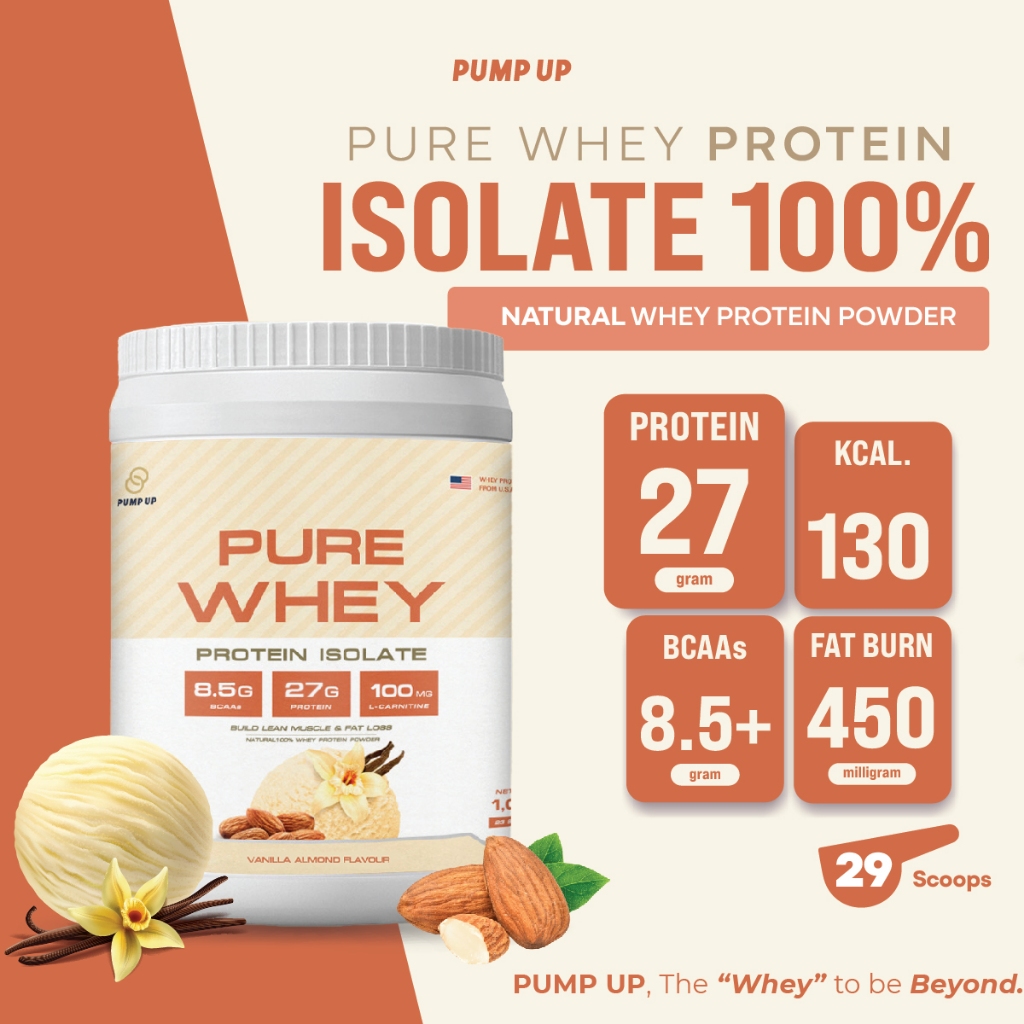 [Mage Sale] โปรพิเศษ PUMP UP Whey Protein Isolate100% Vanilla Almond flavor 2 กระปุก ฟรี CAPS ROCS 1